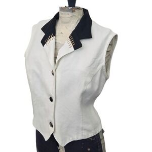 Vintage R.I. Fashions Womens Vest White Black Contrast Collar Made In USA 90s